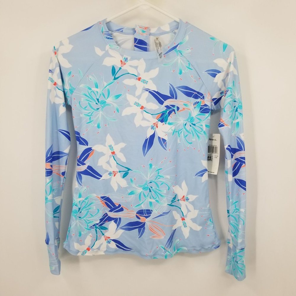 NWT Raisins‎ Swimwear Blue Long Sleeved Floral Rash Guard Size Small